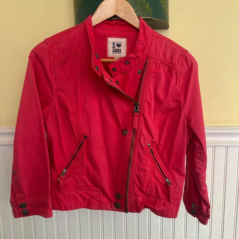 H81 Red Moto Jacket With Zip Pockets & Snap Details Size Large (L)